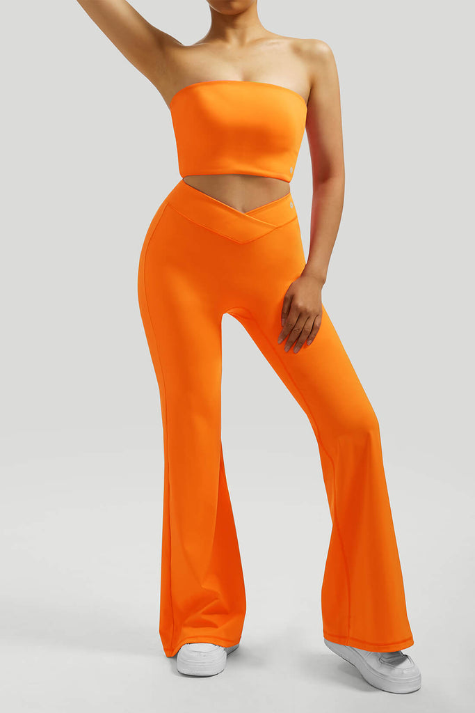 Tube Top Flared Pant Set Orange