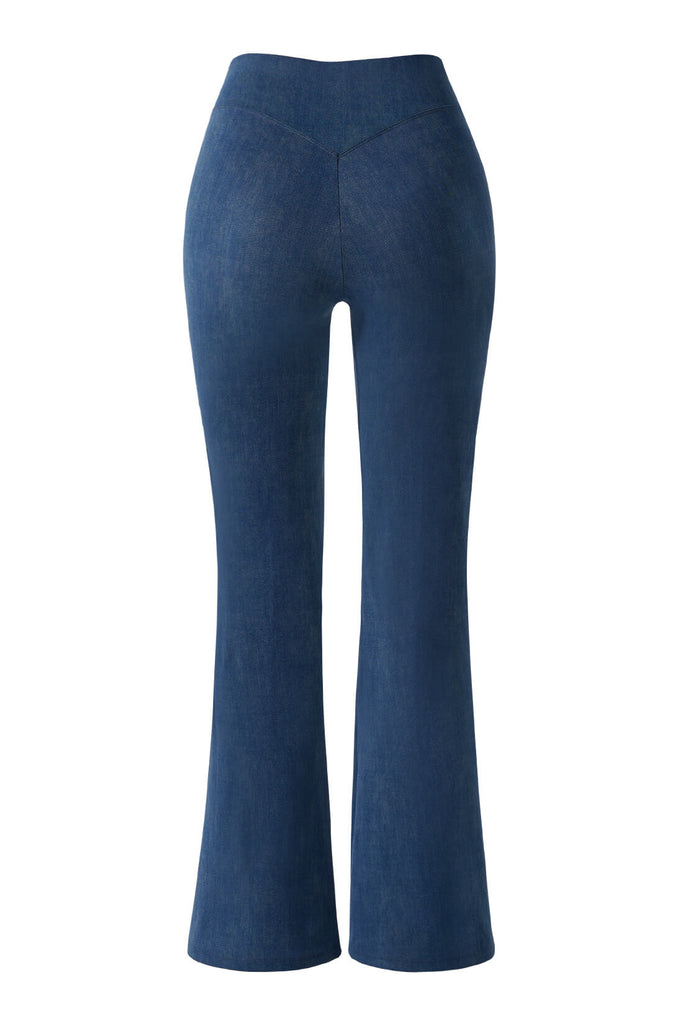 Deep Blue Stretchy Faux Denim Flare Pant