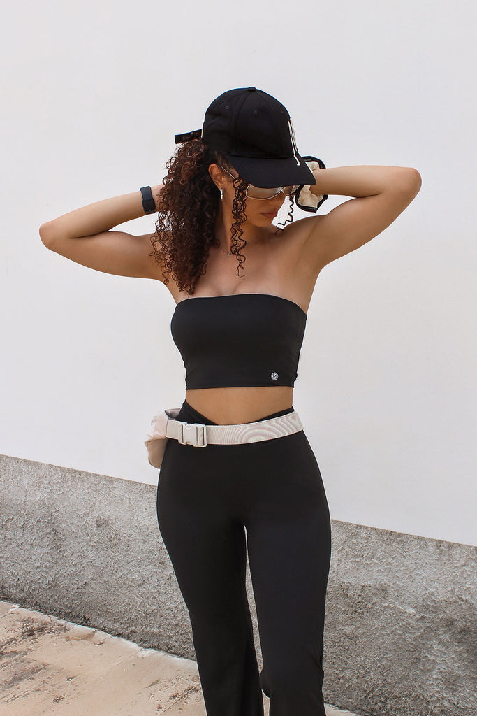 Tube Top Flared Pant Set Black