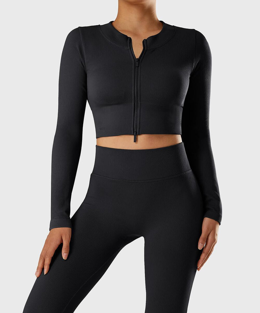 Ribbed Two-Way Zipper Yoga Top - MOOSLOVER